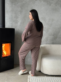 Жіноча піжама з лонгслівом і штанами в бантики, plus size