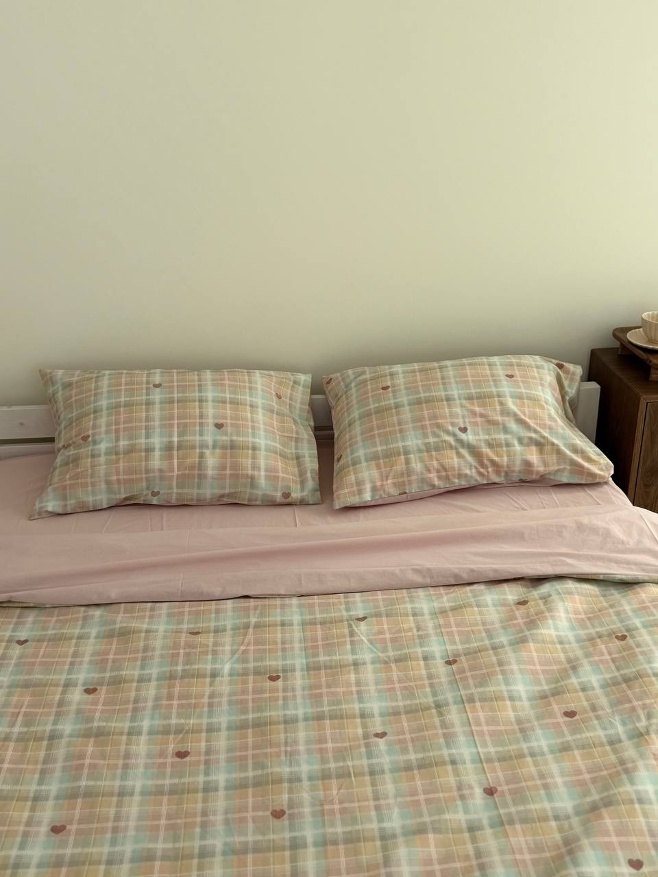 Сатиновий комплект постільної білизни Pastel Plaid Hearts