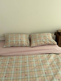 Сатиновий комплект постільної білизни Pastel Plaid Hearts
