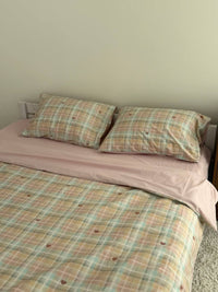 Сатиновий комплект постільної білизни Pastel Plaid Hearts