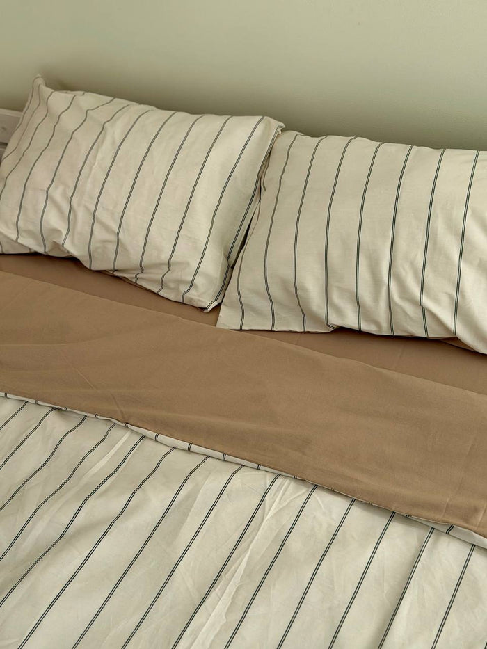 Сатиновий комплект постільної білизни Beige Stripes