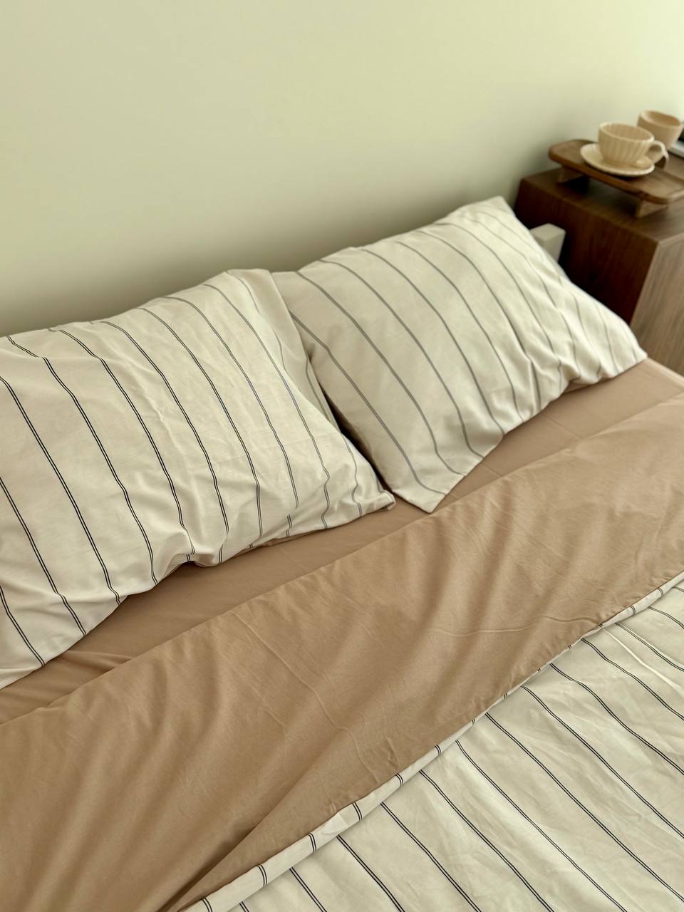Сатиновий комплект постільної білизни Beige Stripes