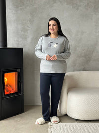 Сіра піжама plus size з лонгслівом і штанами, мікрофліс