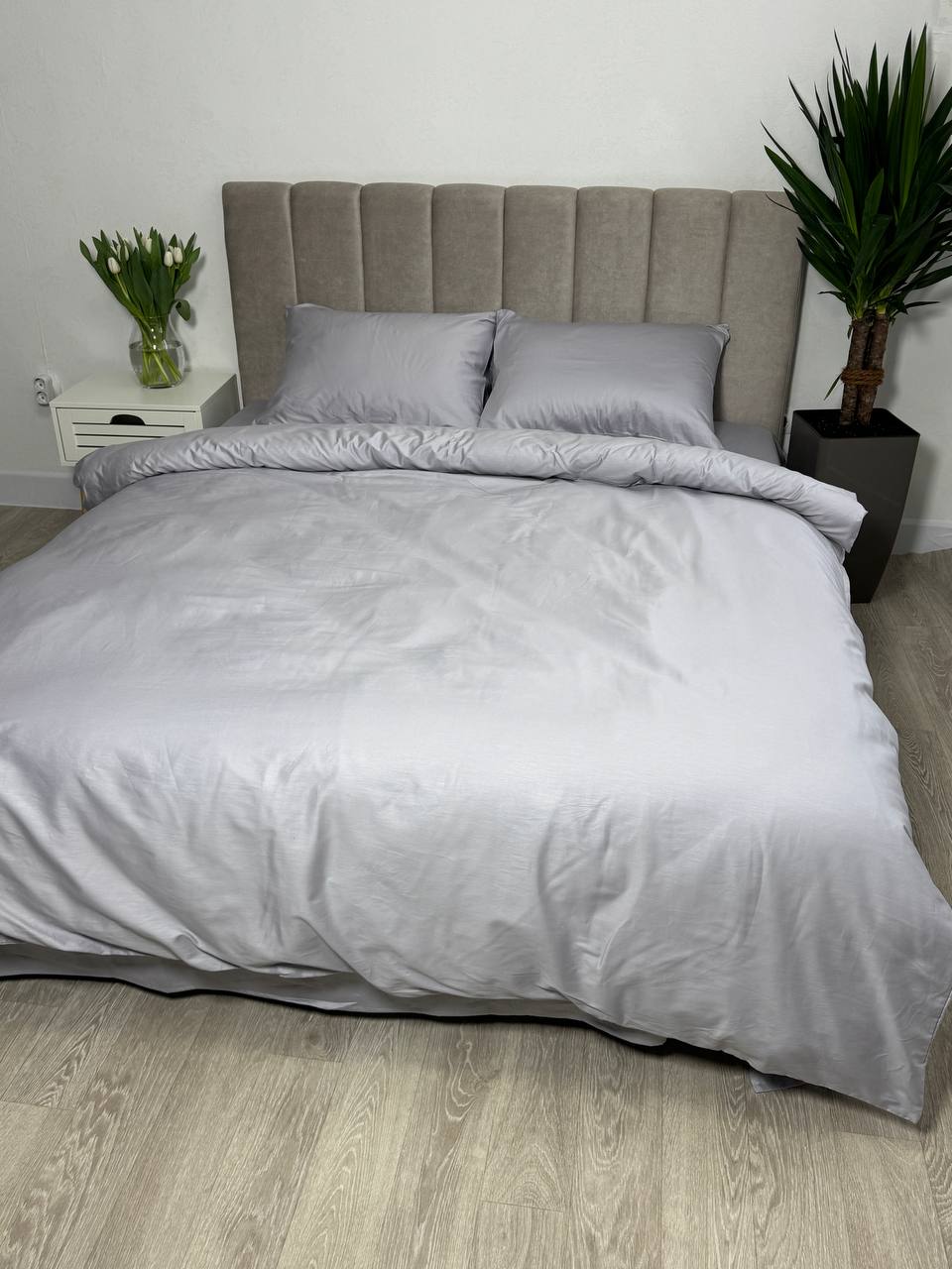 Сатиновий комплект постільної білизни Light Grey