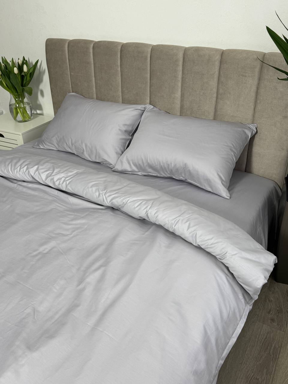 Сатиновий комплект постільної білизни Light Grey