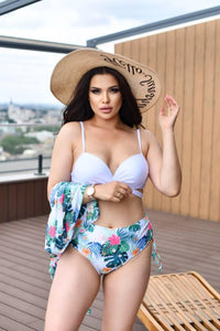 Роздільний купальник з тропічним принтом і тунікою plus size