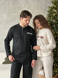 Чоловіча піжама з футеру: кофта на ґудзиках і прямі штани, чорна