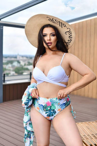 Роздільний купальник з тропічним принтом і тунікою plus size
