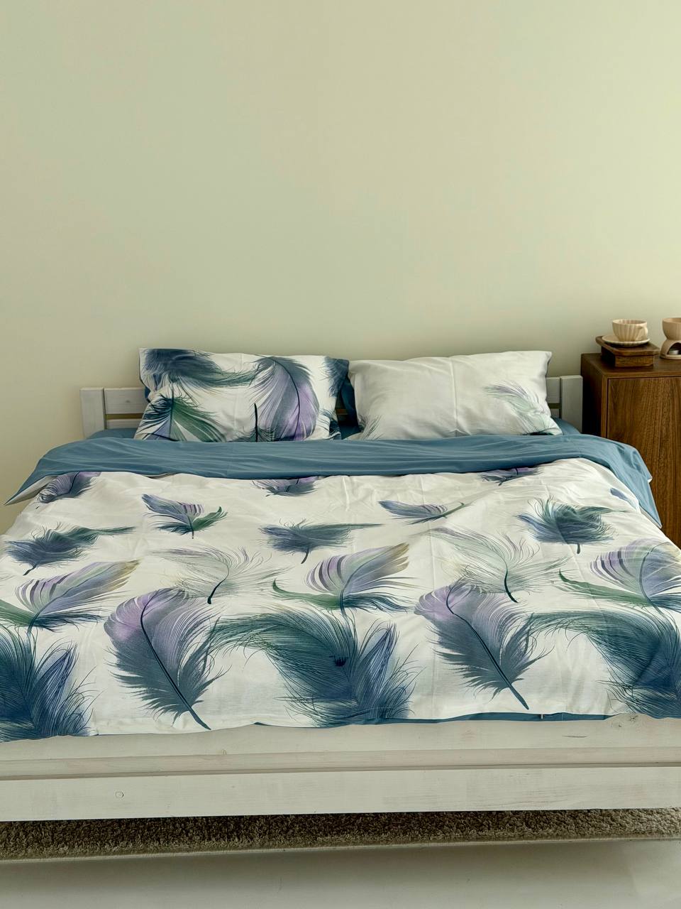 Сатиновий комплект постільної білизни Blue Feathers