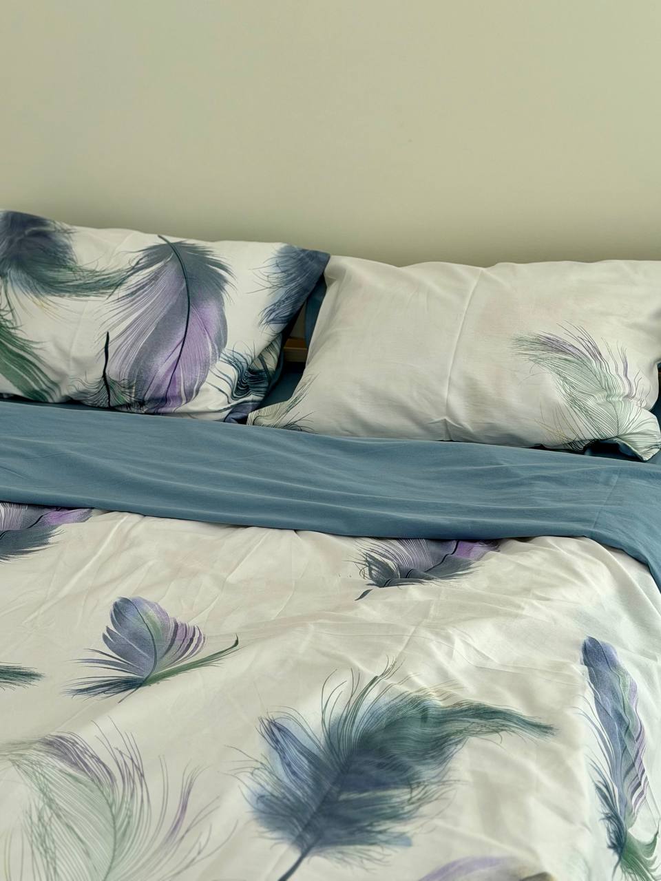 Сатиновий комплект постільної білизни Blue Feathers