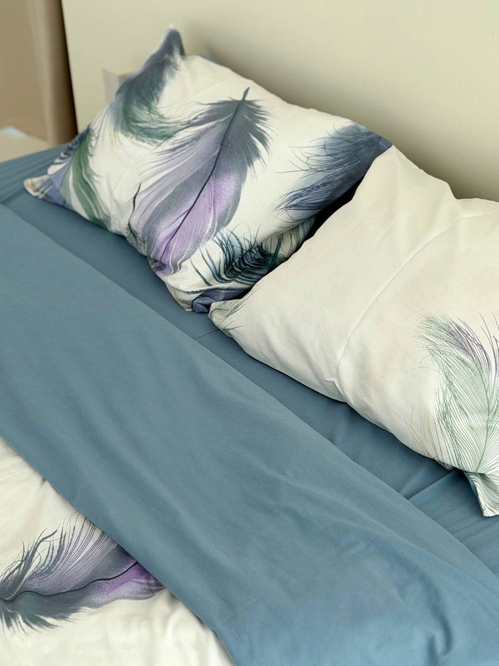 Сатиновий комплект постільної білизни Blue Feathers