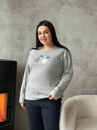 Сіра піжама plus size з лонгслівом і штанами, мікрофліс