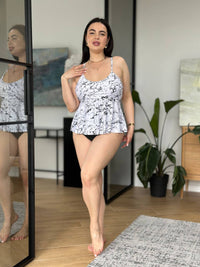 Купальник танкіні plus size з мармуровим принтом і високими трусами