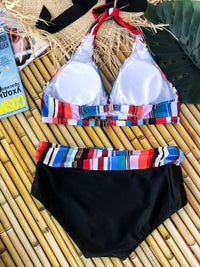 Роздільний купальник у смужку з високими трусами plus size