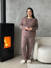 Жіноча піжама з лонгслівом і штанами в бантики, plus size