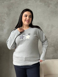 Сіра піжама plus size з лонгслівом і штанами, мікрофліс