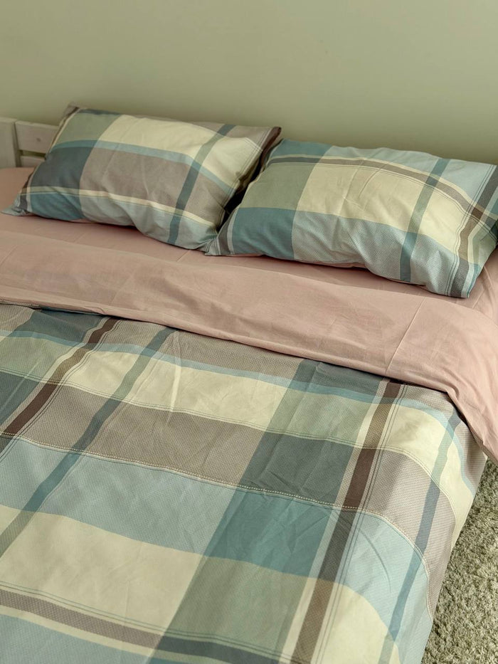 Сатиновий комплект постільної білизни Blue Plaid