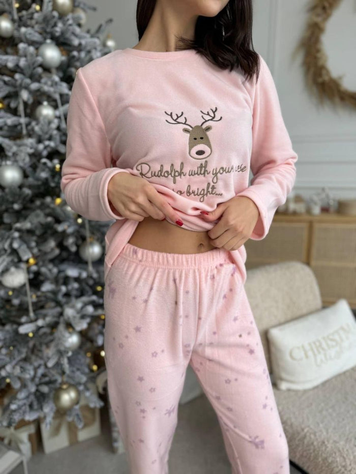 Тепла рожева піжама з мікрофлісу з оленем Rudolph