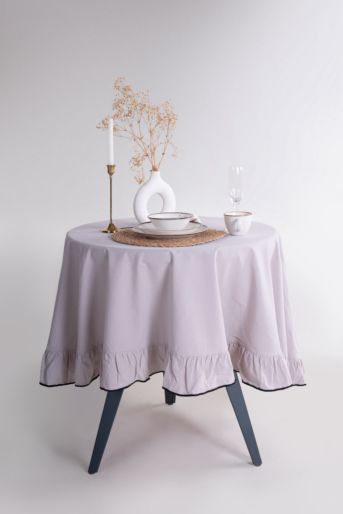 Кругла скатертина з вареної бавовни, Ø160 см, Opal Grey