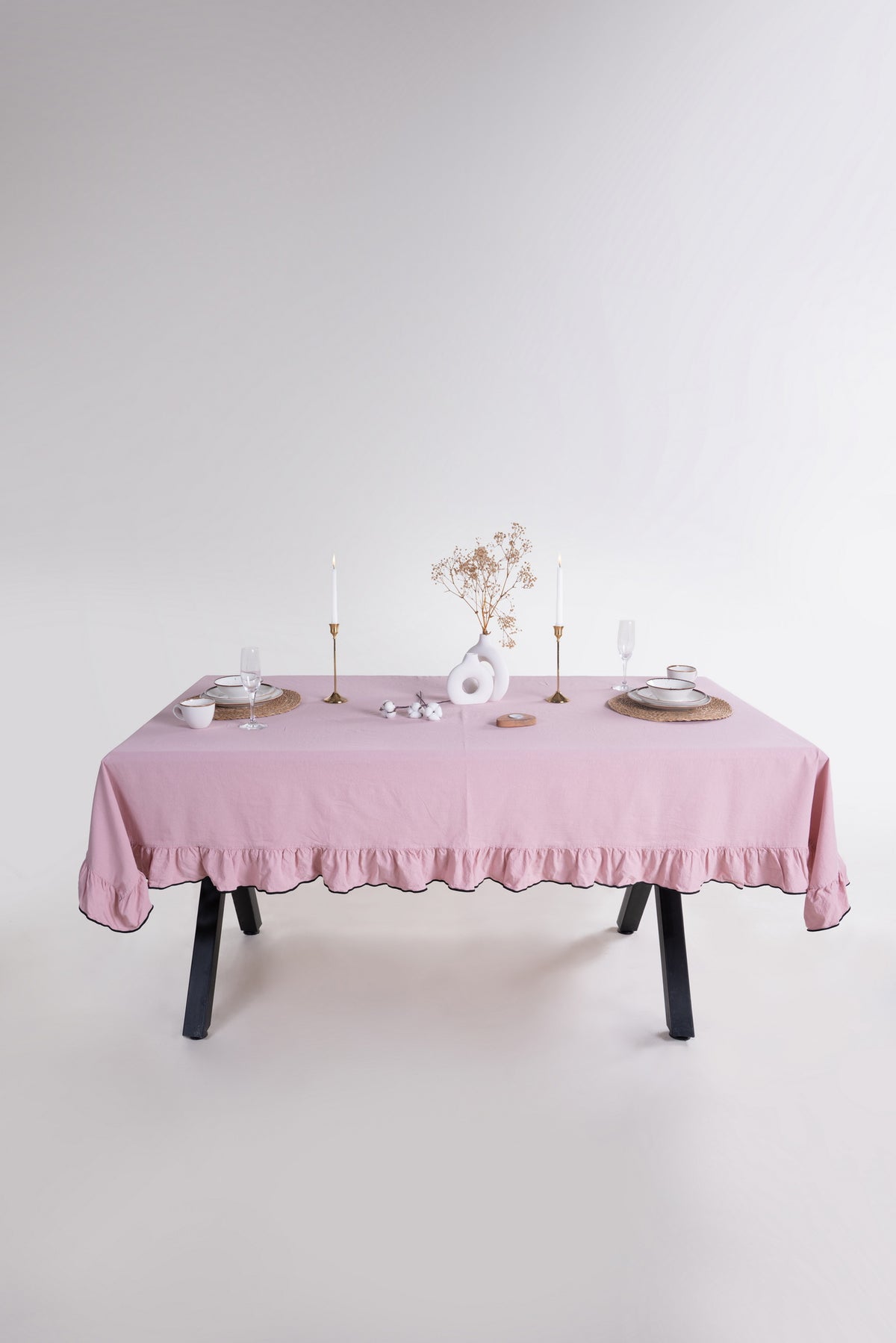 Скатертина з вареної бавовни з рюшею 160×220 см, Pale Mauve