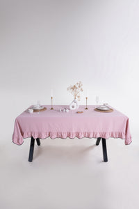 Скатертина з вареної бавовни з рюшею 160×220 см, Pale Mauve