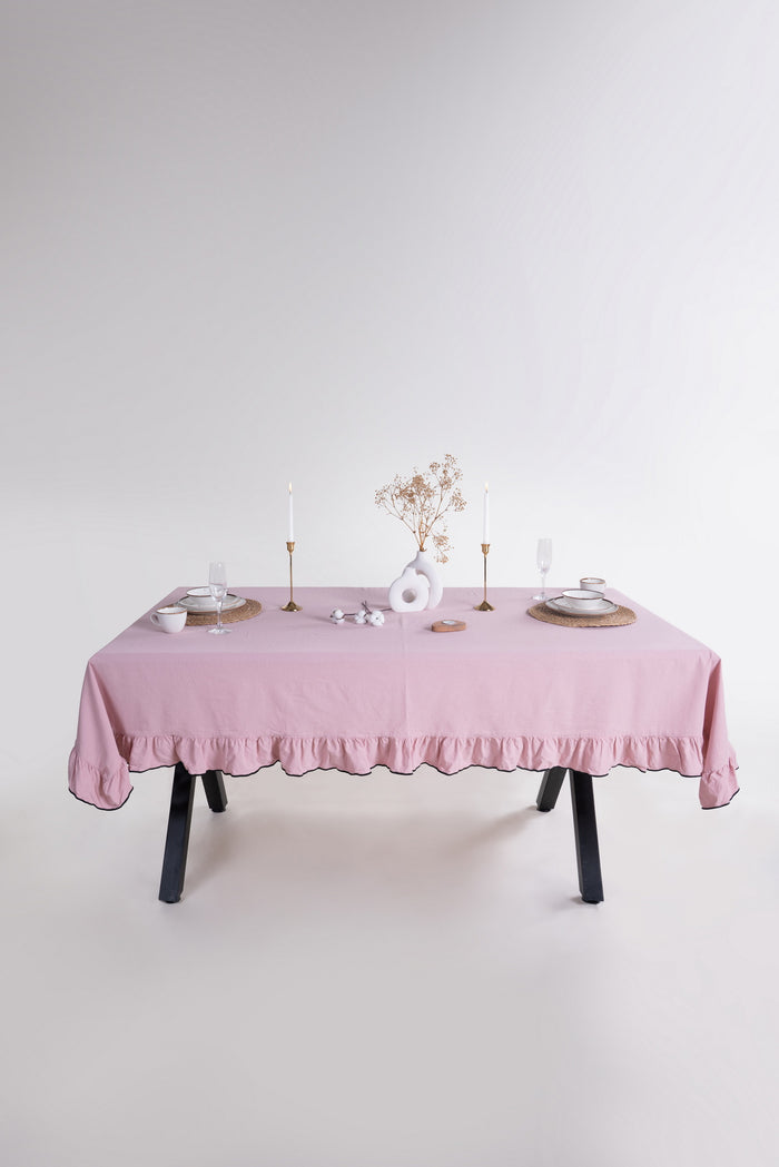 Скатертина з вареної бавовни з рюшею 160×220 см, Pale Mauve