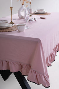 Скатертина з вареної бавовни з рюшею 160×220 см, Pale Mauve