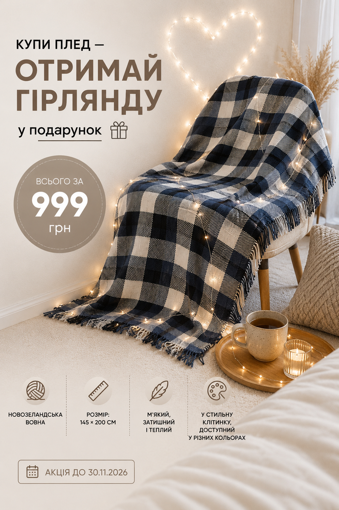 Плед Шотландка з китицями 145×200 см — Larivis Подарунок до кожного пледу