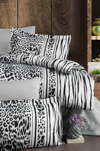 Сатиновий сімейний комплект постільної білизни Leopard Black