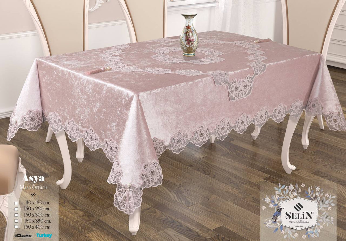 Велюрова скатертина бежева 160×300 см