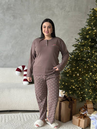 Жіноча піжама з лонгслівом і штанами в бантики, plus size
