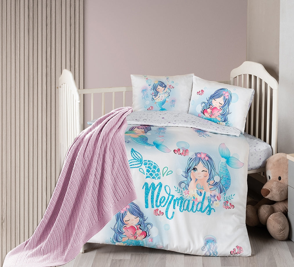 Сатиновий комплект постільної білизни для немовляти Mermaid