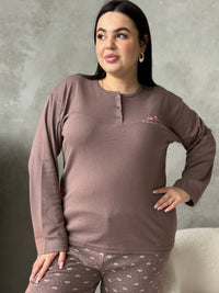 Жіноча піжама з лонгслівом і штанами в бантики, plus size