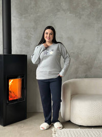 Сіра піжама plus size з лонгслівом і штанами, мікрофліс