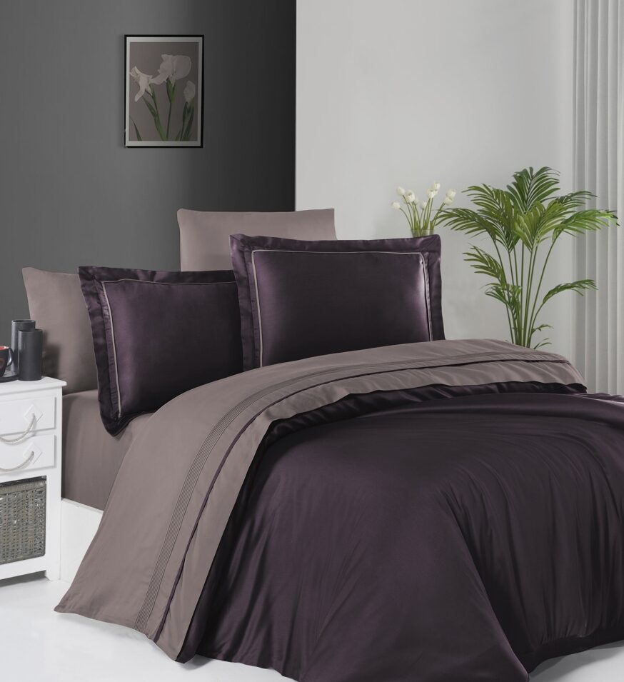Сатиновий євро комплект постільної білизни Serenity Purple Lilac