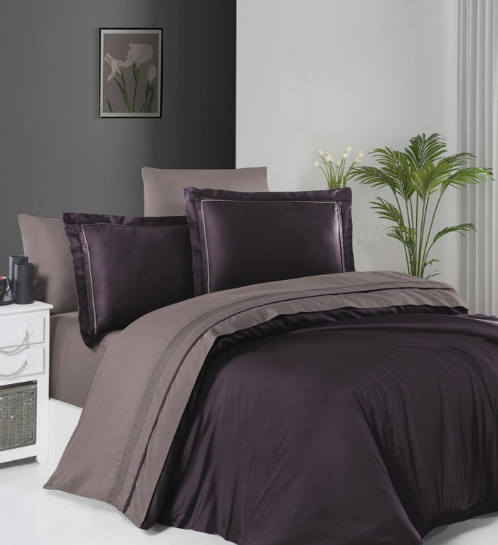 Сатиновий євро комплект постільної білизни Serenity Purple Lilac