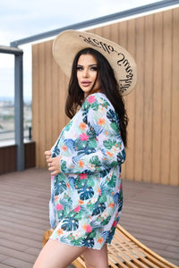 Роздільний купальник з тропічним принтом і тунікою plus size