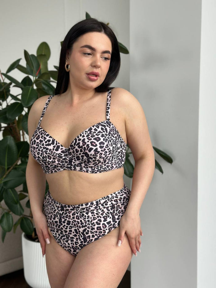 Роздільний купальник plus size з леопардовим принтом, високі трусики