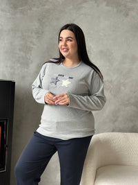 Сіра піжама plus size з лонгслівом і штанами, мікрофліс
