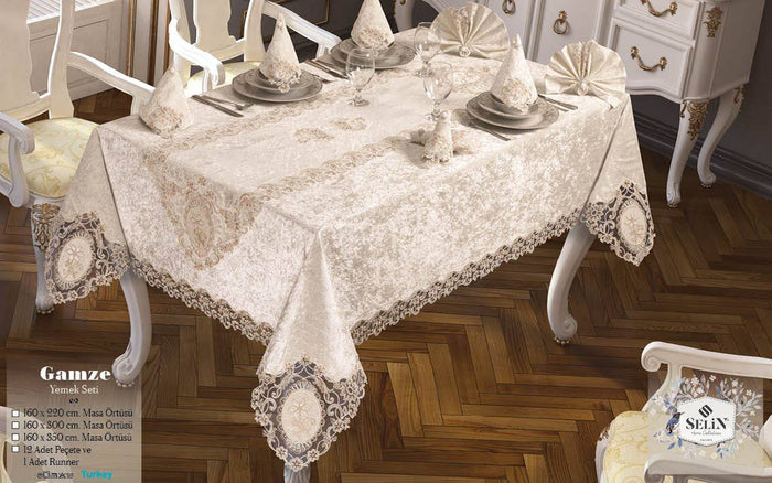 Велюрова скатертина з ранером і серветками 160×350 см
