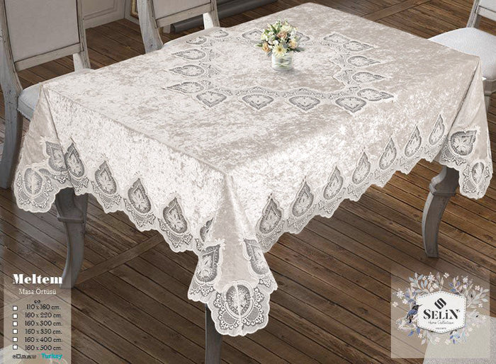 Велюрова скатертина бежева 160×350 см