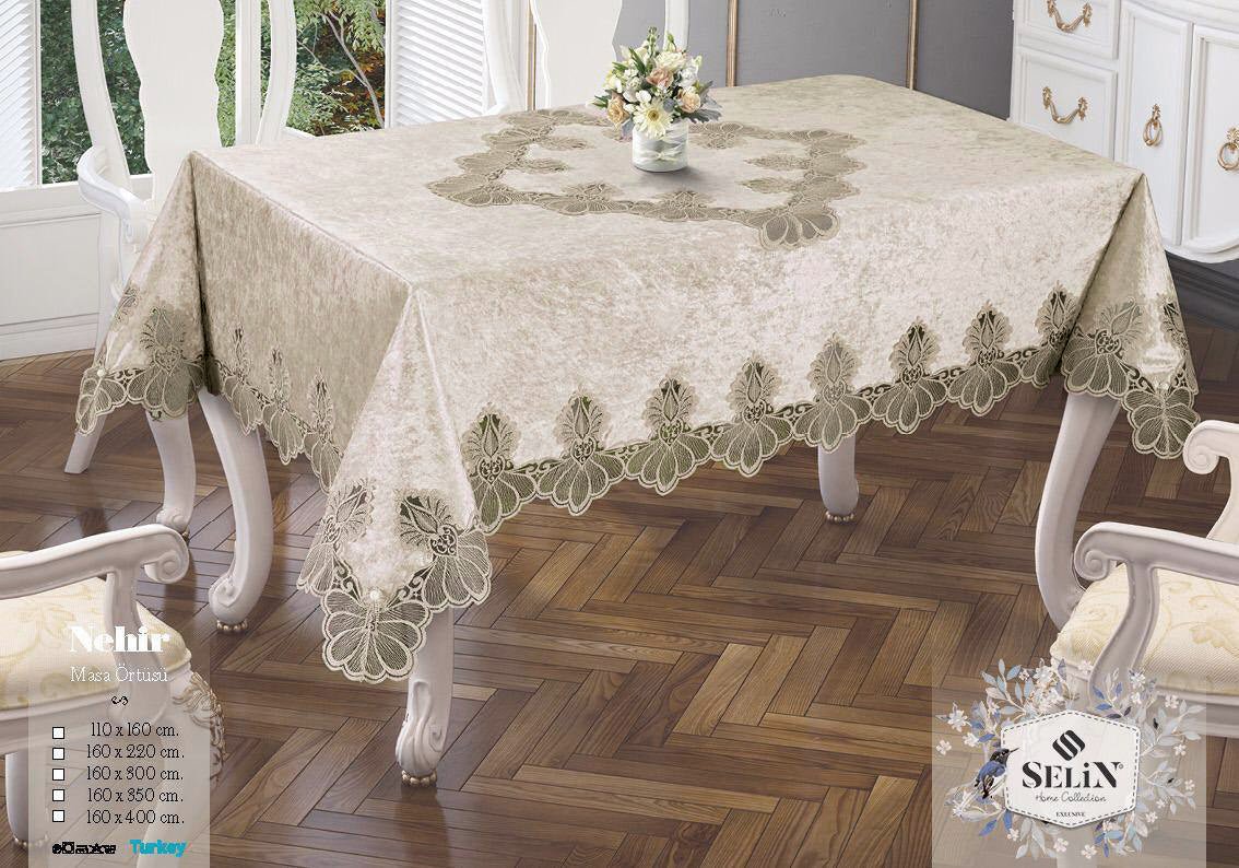Велюрова скатертина бежева 160×350 см