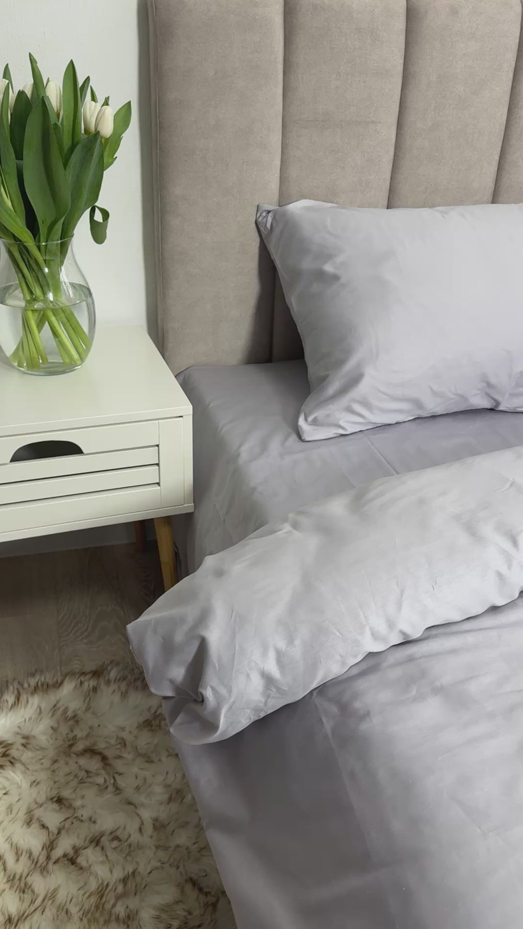 Сатиновий комплект постільної білизни Light Grey
