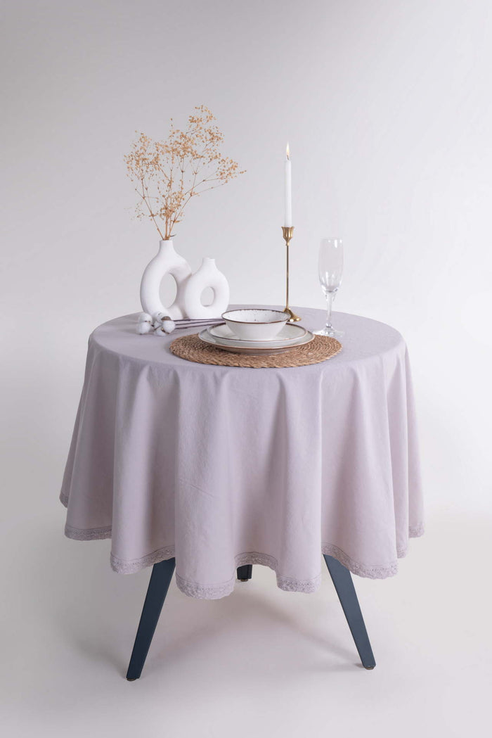 Скатертина з вареної бавовни кругла, Ø160 см, Opal Grey