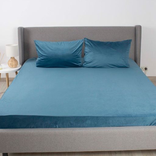 Простирадло «VELOUR» з резинкою — Синій, мікрофібра