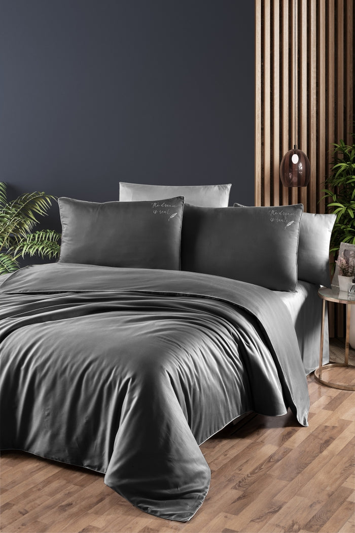 Сатиновий євро комплект постільної білизни, антрацит
