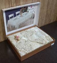 Велюрова скатертина 160×300 см, бежева та кремова